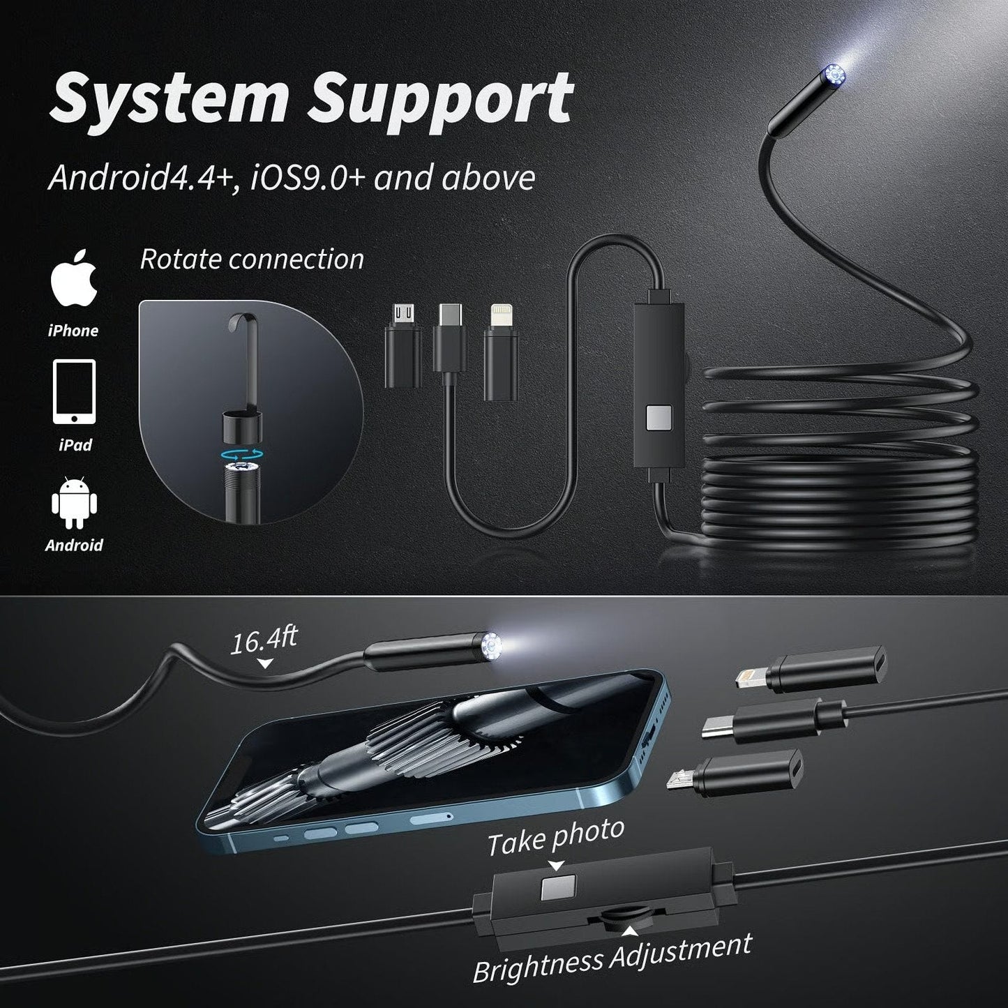 đ Plug-and-Play Endoscope Camera - Compatible with Android & iPhone & ipad for Direct Connection