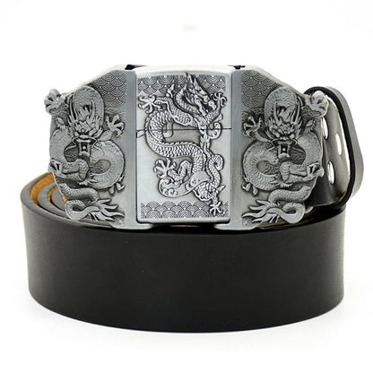 (🔥New Arrival) Fashion Punk Genuine Leather Belt With Lighter