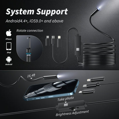 🔎 Plug-and-Play Endoscope Camera - Compatible with Android & iPhone & ipad for Direct Connection