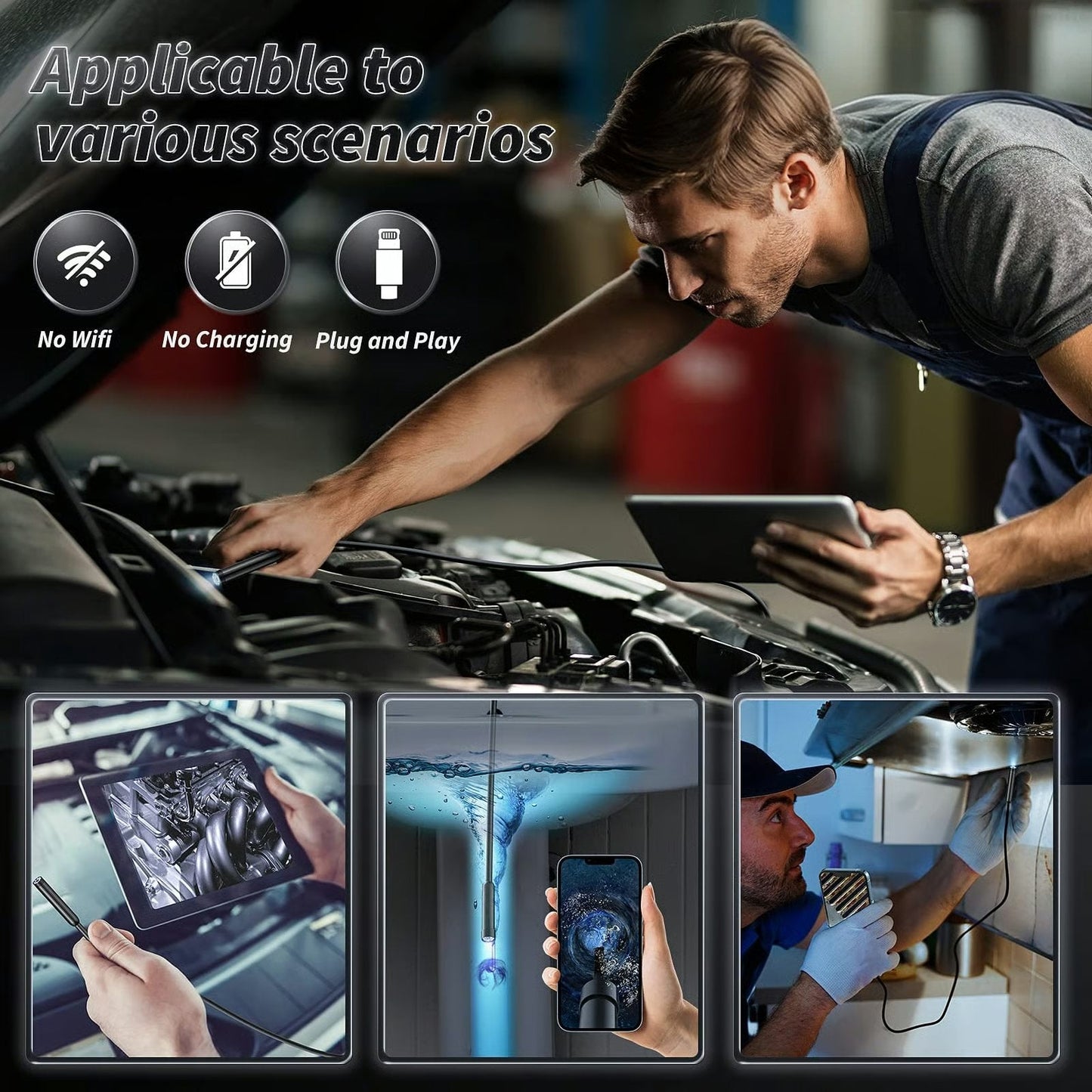 🔎 Plug-and-Play Endoscope Camera - Compatible with Android & iPhone & ipad for Direct Connection