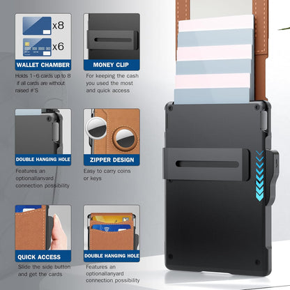 🔥Last Day 49% OFF🔥 Wallet for Men - with Pop Up Aluminum Case Money Clip Slim Leather Slots Credit Card Holder RFID Blocking Bifold Minimalist Wallet