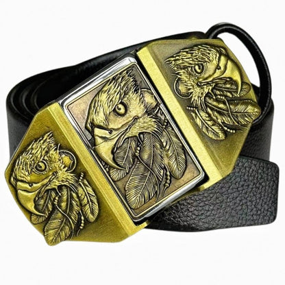 (🔥New Arrival) Fashion Punk Genuine Leather Belt With Lighter