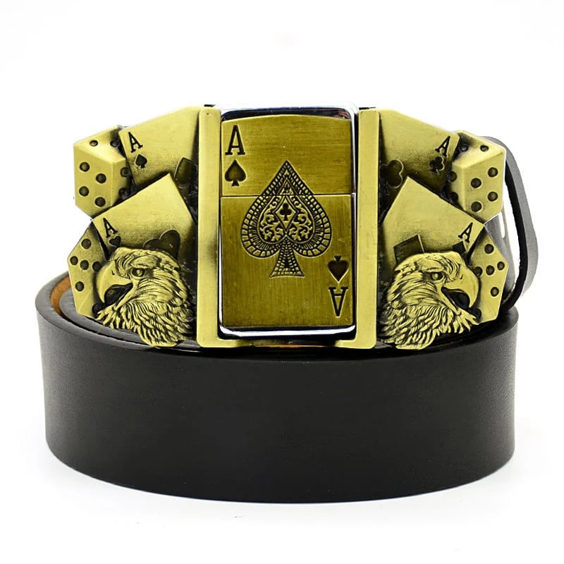 (🔥New Arrival) Fashion Punk Genuine Leather Belt With Lighter