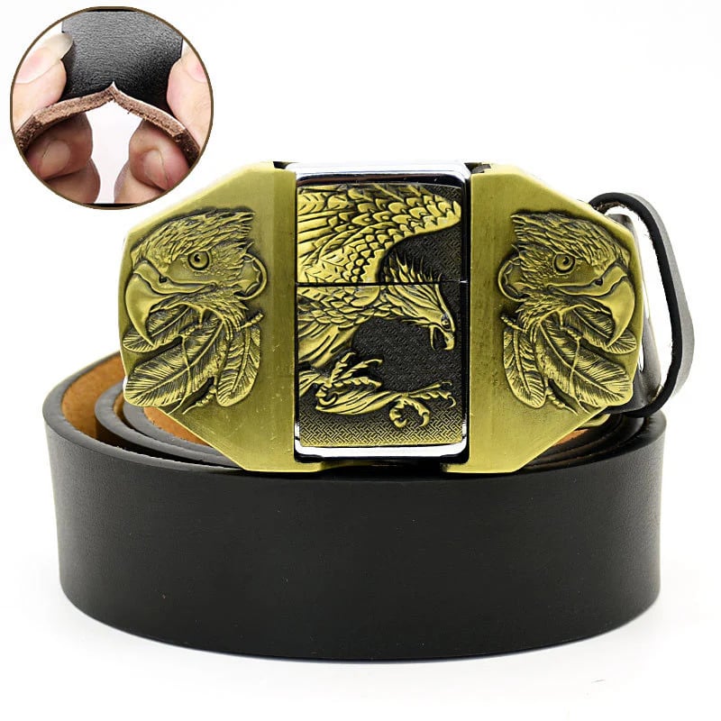 (🔥New Arrival) Fashion Punk Genuine Leather Belt With Lighter