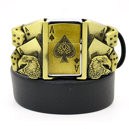 (🔥New Arrival) Fashion Punk Genuine Leather Belt With Lighter